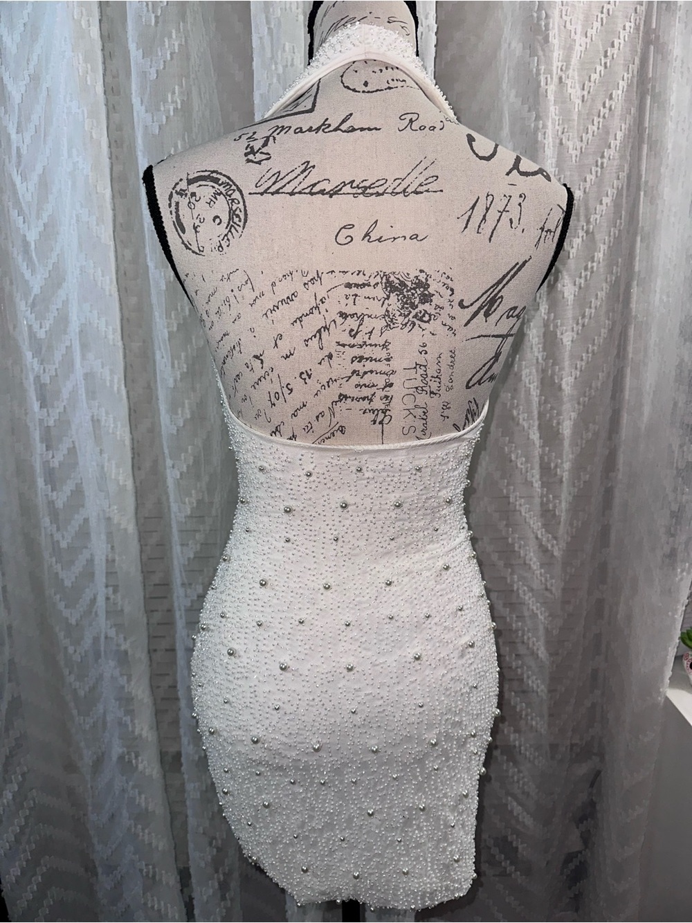 Oh Polly White Pearl-Embellished Cowl Neck Mini Dress - Picture 6 of 16